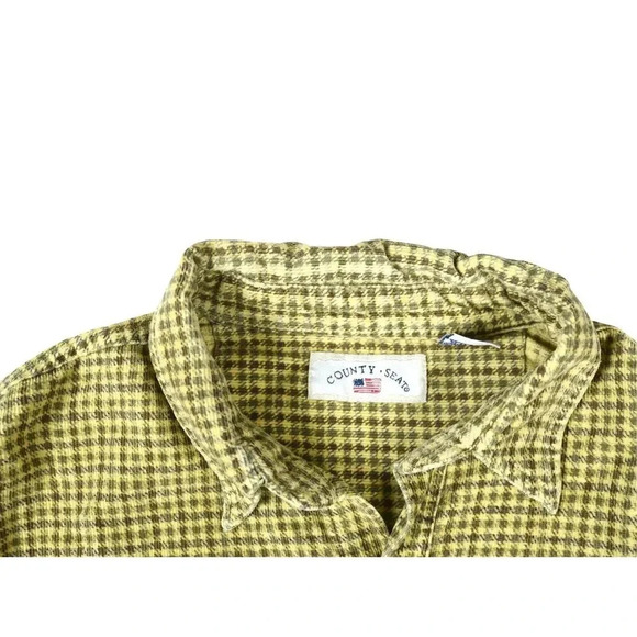 Vintage County Seat Rugged Wear Flannel Yellow Plaid Corduroy 90's Shacket Large - Picture 6 of 11